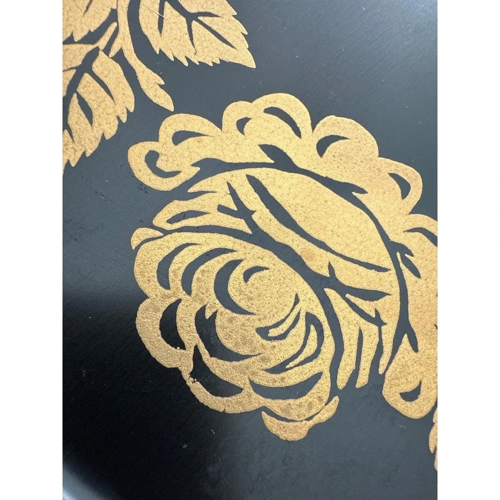 Vintage Toleware 9 Piece MCM Beverage Set Tray & Coasters Black and Gold Rose US